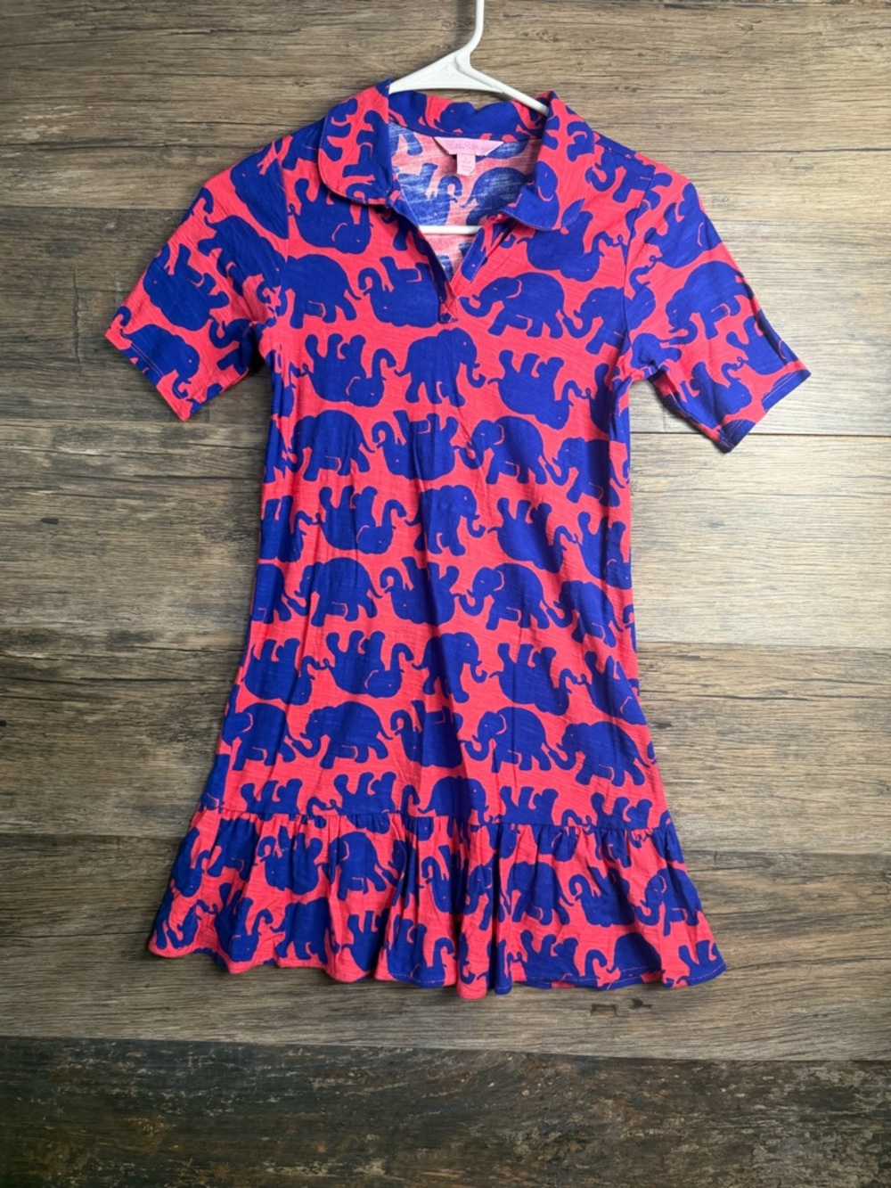 Lilly Pulitzer Girls Pink and Blue Elephant Print Polo Dress